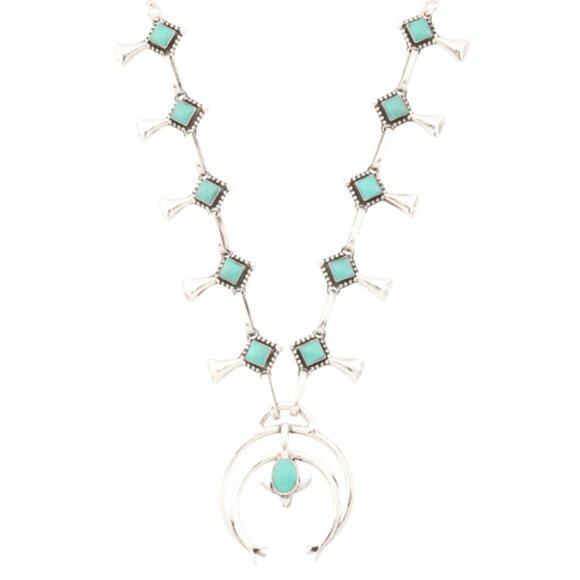 SEED & SAGE Made In Mexico Sterling Silver Turquoise Squash Blossom Necklace - Picture 2 of 3